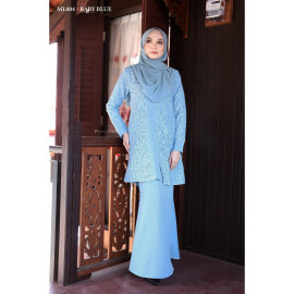 image of Baju Kurung Moden Melure Muslimah Wear Zip Depan,Bunga Exclusive - Baby Blue