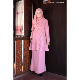 image of Baju Kurung Moden Melure Muslimah Wear Zip Depan,Bunga Exclusive - Soft Pink