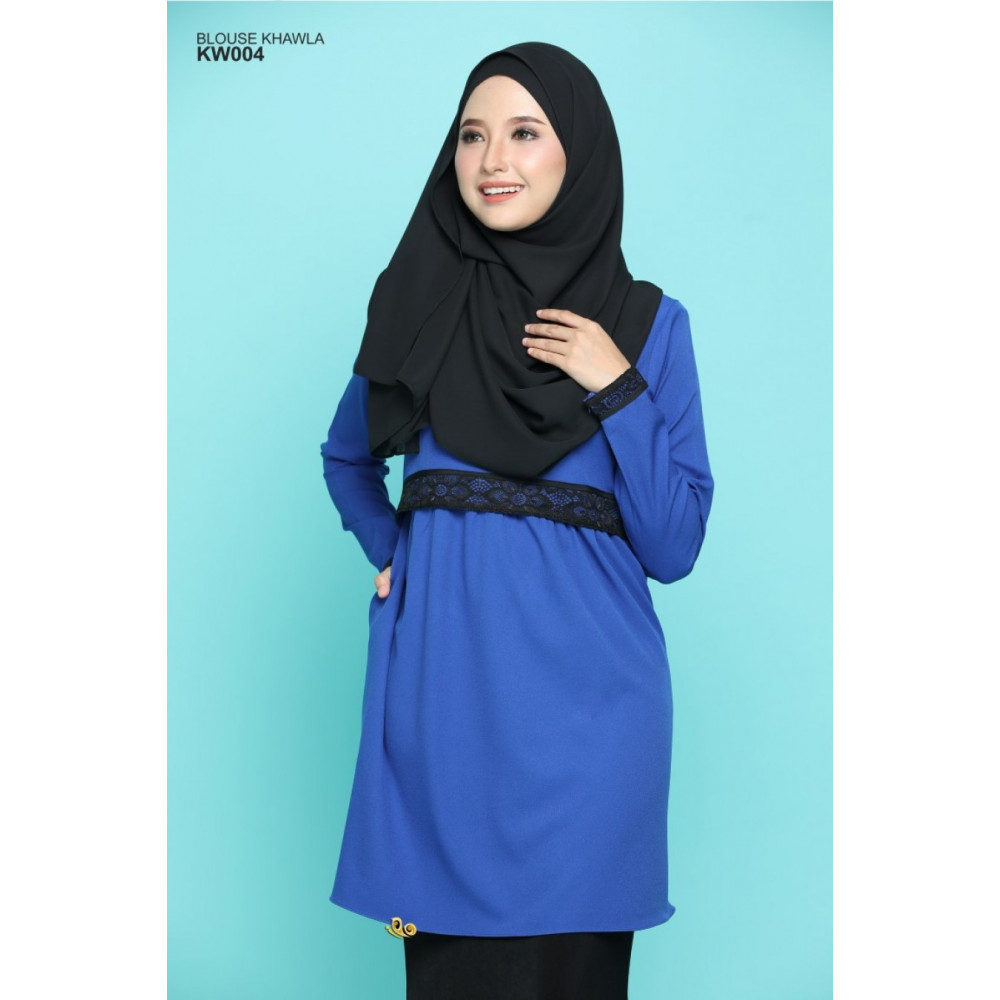 Blouse Khawla Zip Belakang Lace Depan Baju & Hujung Tangan - Royal Blue Blouse Khawla Zip Belakang Lace Depan Baju & Hujung Tangan - Royal Blue