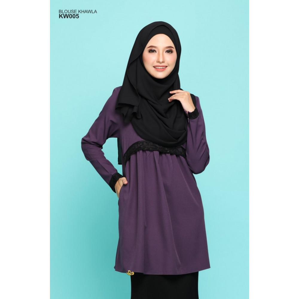 Blouse Khawla Zip Belakang Lace Depan Baju & Hujung Tangan - Deep Lavender Blouse Khawla Zip Belakang Lace Depan Baju & Hujung Tangan - Deep Lavender