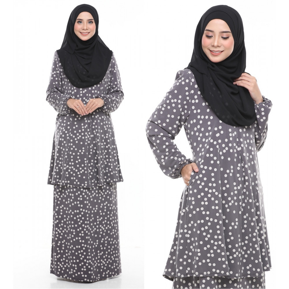 Baju Kurung Moden Adiva Korean Lycra Less Iron Muslimah Wear - Grey Baju Kurung Moden Adiva Korean Lycra Less Iron Muslimah Wear - Grey