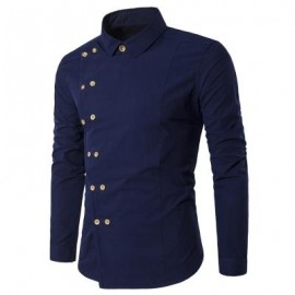 image of TURNDOWN COLLAR DOUBLE BREASTED LONG SLEEVE SHIRT (CADETBLUE) 2XL