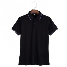 image of MALE SOLID COLOR TURN-DOWN COLLAR SHORT SLEEVE POLO SHIRT (BLACK) L