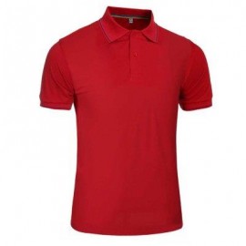 image of MALE SOLID COLOR TURN-DOWN COLLAR SHORT SLEEVE POLO SHIRT (RED) L