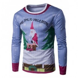 image of CREW NECK 3D FATHER CHRISTMAS AND ROOF PRINT T-SHIRT (COLORMIX) M