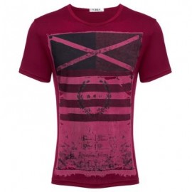image of RETRO MALE GEOMETRIC PRINT CLOSE-FITTING THIN SHIRTS (RED L/XL/2XL/3XL) L