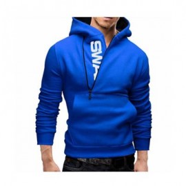 image of CASUAL COLOR BLOCK ZIPPER DESIGN MALE PULLOVER HOODIE (PEACOCK BLUE, SIZE M/L/2XL/3XL) L