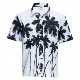 image of TRENDY TURN DOWN COLLAR SHORT SLEEVE FULL PRINT LOOSE-FITTING BEACH SHIRT FOR MEN (WHITE) 2XL