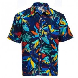 image of TRENDY TURN DOWN COLLAR SHORT SLEEVE FULL PRINT LOOSE-FITTING BEACH SHIRT FOR MEN (BLUE AND RED) XL
