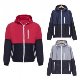 image of CASUAL THIN COLOR BLOCK ZIPPER DESIGN LONG SLEEVE HOODIES FOR MALE L