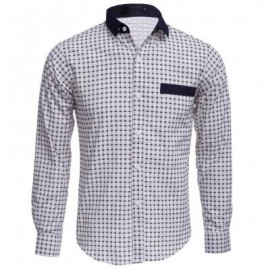 image of CASUAL SLIM FIT LATTICE TURN DOWN COLLAR LONG SLEEVE FOR MALE M