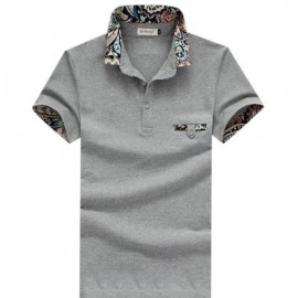image of STYLISH TURN COLLAR SHORT SLEEVE SPLICED PRINTED SHEATHY SHIRT FOR MEN XL