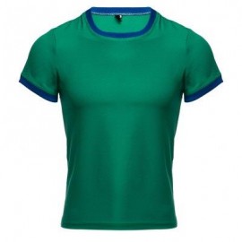 image of SIMPLE ROUND COLLAR SHORT SLEEVE COLOR BLOCK T-SHIRT FOR MEN (JADE GREEN) XL