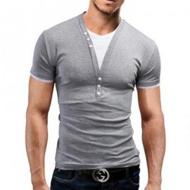 image of CASUAL ROUND COLOR SHORT SLEEVE COLOR BLOCK T-SHIRT FOR MEN (LIGHT GRAY) M