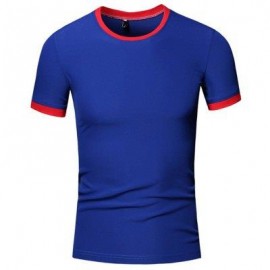 image of SIMPLE ROUND COLLAR SHORT SLEEVE COLOR BLOCK T-SHIRT FOR MEN (SAPPHIRE BLUE) XL