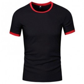 image of SIMPLE ROUND COLLAR SHORT SLEEVE COLOR BLOCK T-SHIRT FOR MEN (BLACK) XL