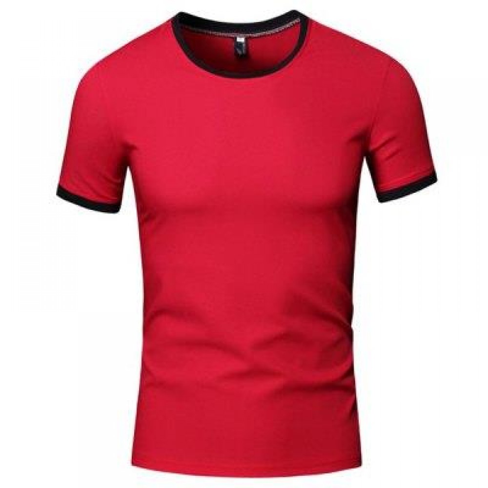 SIMPLE ROUND COLLAR SHORT SLEEVE COLOR BLOCK T-SHIRT FOR MEN (RED) XL SIMPLE ROUND COLLAR SHORT SLEEVE COLOR BLOCK T-SHIRT FOR MEN (RED) XL