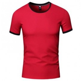 image of SIMPLE ROUND COLLAR SHORT SLEEVE COLOR BLOCK T-SHIRT FOR MEN (RED) XL