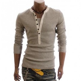 image of KOREAN STYLE MEN'S COTTON T-SHIRT WITH KOREAN STYLE FAUX TWINSET SOLID COLOR LONG SLEEVES DESIGN (LIGHT GRAY) L