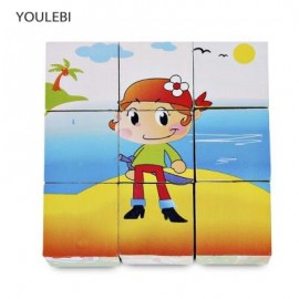 image of YOULEBI TODDLER CARTOON WOODEN CUBE PUZZLES LEARNING TOY (RED) -