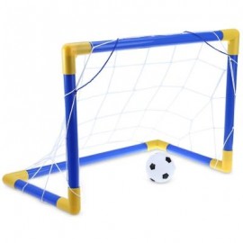image of MINI FOOTBALL SOCCER GOAL POST NET SET WITH PUMP INDOOR OUTDOOR KIDS SPORT TOY (BLUE AND YELLOW) -