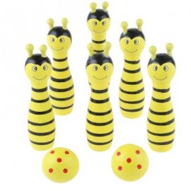image of WOODEN MINI CARTOON BOWLING BALL SKITTLE GAME TOY ANIMAL SHAPE (YELLOW) -