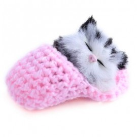 image of LOVELY SIMULATION SOUNDING SLEEPING CAT PLUSH TOY WITH SLIPPER NEST BIRTHDAY CHRISTMAS GIFT (PINK) 10.00 x 6.50 x 5.00 cm