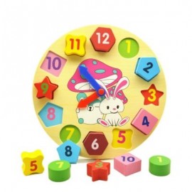 image of WOODEN BUILDING BLOCKS DIGITAL GEOMETRY CLOCK TOY CHILDREN EDUCATIONAL TOY KIDS GIFT (MULTICOLOR) 0