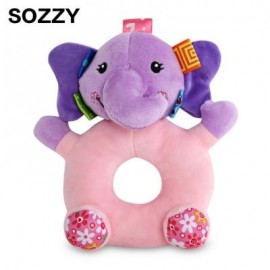 image of SOZZY CARTOON ANIMAL BABY SOFT PLUSH HANDBELL TOY (COLORMIX) ELEPHANT