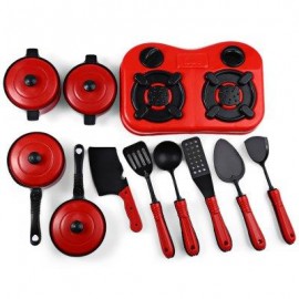 image of 11PCS SIMULATION KITCHEN COOKWARE PRETEND ROLE PLAY TOY FOR CHILDREN (RED) -