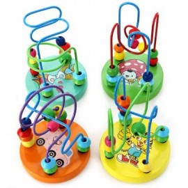image of 1 PIECE MINI COLORFUL EDUCATIONAL GAME BABY WOODEN TOY AROUND BEADS WIRE MAZE (COLORMIX) -