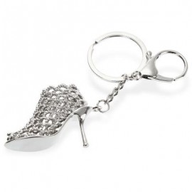 image of ALLOY KEY CHAIN HIGH HEEL SHOE HANGING PENDANT KEYRING - 4.3 INCH (SILVER) -