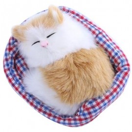image of LOVELY SIMULATION SOUNDING SLEEPING CAT PLUSH TOY WITH NEST BIRTHDAY CHRISTMAS GIFT (WHITE AND YELLOW) -