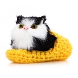 image of LOVELY SIMULATION SOUNDING CROUCHING CAT PLUSH TOY WITH SLIPPER NEST BIRTHDAY CHRISTMAS GIFT (DEEP YELLOW) -