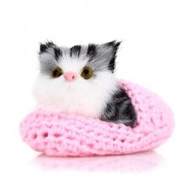 image of LOVELY SIMULATION SOUNDING CROUCHING CAT PLUSH TOY WITH SLIPPER NEST BIRTHDAY CHRISTMAS GIFT (PINK) -