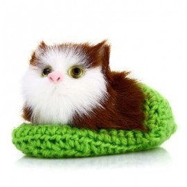 image of LOVELY SIMULATION SOUNDING CROUCHING CAT PLUSH TOY WITH SLIPPER NEST BIRTHDAY CHRISTMAS GIFT (APPLE GREEN) -