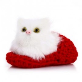 image of LOVELY SIMULATION SOUNDING CROUCHING CAT PLUSH TOY WITH SLIPPER NEST BIRTHDAY CHRISTMAS GIFT (DEEP RED) -
