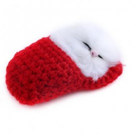 image of LOVELY SIMULATION SOUNDING SLEEPING CAT PLUSH TOY WITH SLIPPER NEST BIRTHDAY CHRISTMAS GIFT (RED) -