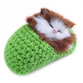 image of LOVELY SIMULATION SOUNDING SLEEPING CAT PLUSH TOY WITH SLIPPER NEST BIRTHDAY CHRISTMAS GIFT (APPLE GREEN) -