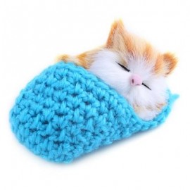 image of LOVELY SIMULATION SOUNDING SLEEPING CAT PLUSH TOY WITH SLIPPER NEST BIRTHDAY CHRISTMAS GIFT (LAKE BLUE) -