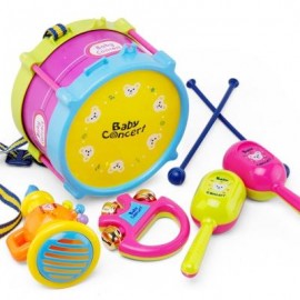 image of CHILDREN EARLY EDUCATION DRUM MUSIC EDUCATIONAL INSTRUMENT COMBINATION 5 JOY WOOLLY WAIST DRUM HAND BELL TRUMPET BABY (COLORFUL) 0