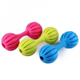 image of RUBBER PET DOG DUMBBELL SQUEAKER SQUEAKY WITH BELL FETCH CHEW TRAINING PLAY TOY TEETH CLEANING (RANDOM COLOR) -