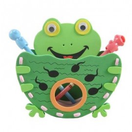 image of KID STEREOSCOPIC STICKER PEN CONTAINER HANDMADE STICKUP EDUCATIONAL TOY (GREEN) FROG