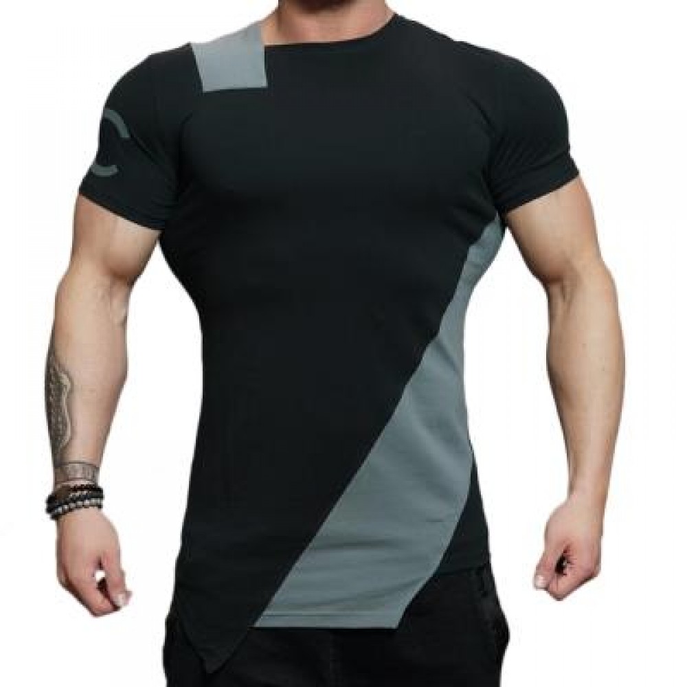ASYMMETRIC COLOR BLOCK SHORT SLEEVE TEE (GRAY) XL ASYMMETRIC COLOR BLOCK SHORT SLEEVE TEE (GRAY) XL