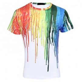 image of COLORFUL 3D PAINT SPLASHED PRINTED MALE SHORT SLEEVE T SHIRT (COLORMIX) XL