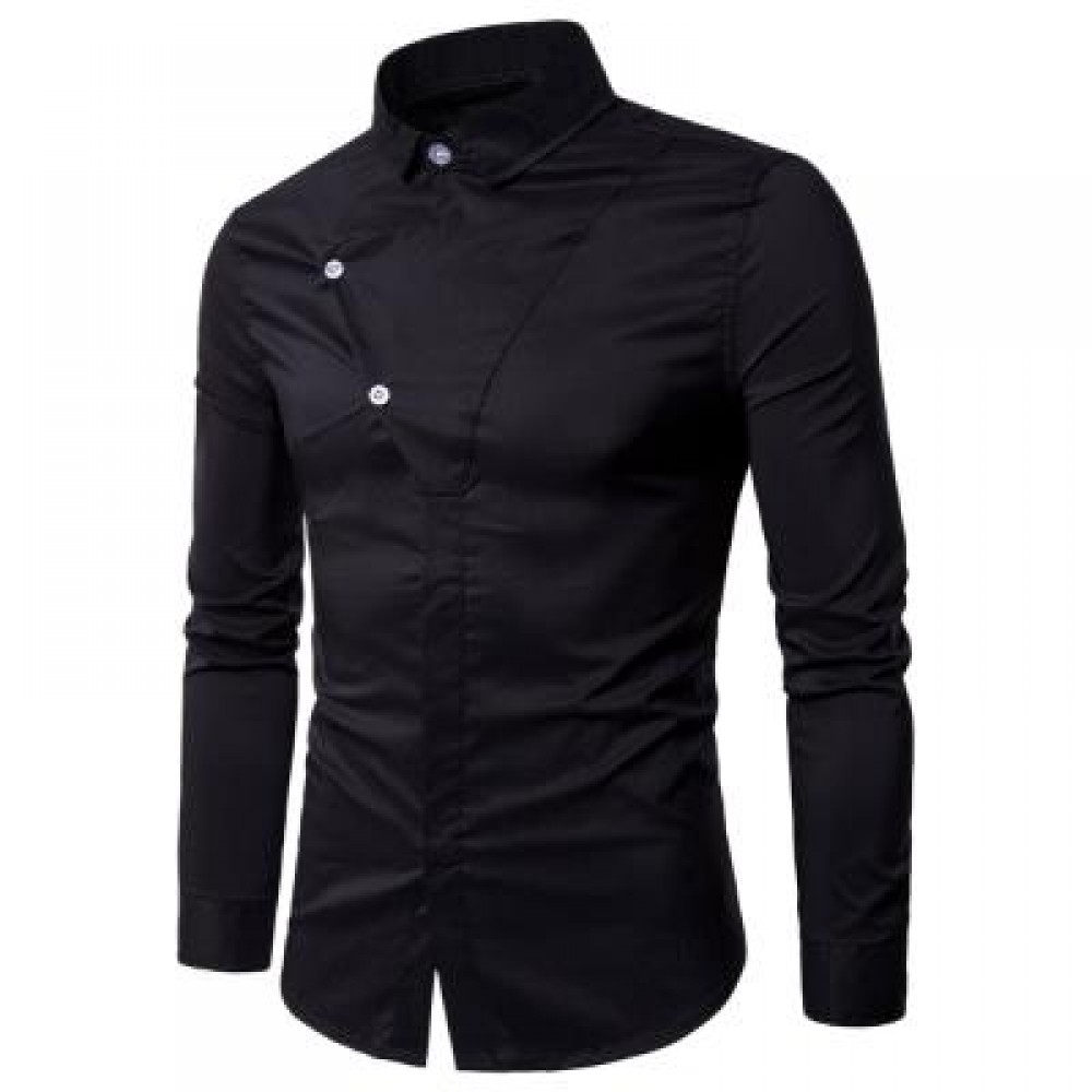 LONG SLEEVE COVERED BOTTON PANEL SHIRT (BLACK) M LONG SLEEVE COVERED BOTTON PANEL SHIRT (BLACK) M