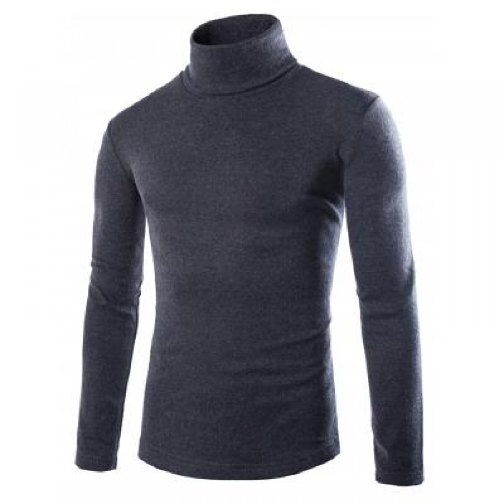 LONG SLEEVE TURTLENECK PLAIN T-SHIRT (DEEP GRAY) L LONG SLEEVE TURTLENECK PLAIN T-SHIRT (DEEP GRAY) L