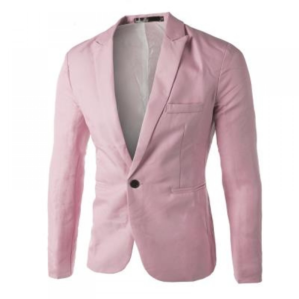 CASUAL TAILORED COLLAR SINGLE BUTTON SOLID COLOR BLAZER FOR MEN (PINK) 2XL CASUAL TAILORED COLLAR SINGLE BUTTON SOLID COLOR BLAZER FOR MEN (PINK) 2XL