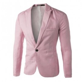 image of CASUAL TAILORED COLLAR SINGLE BUTTON SOLID COLOR BLAZER FOR MEN (PINK) 2XL