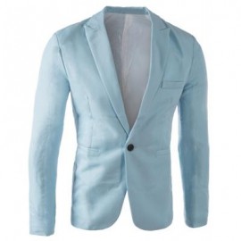 image of CASUAL TAILORED COLLAR SINGLE BUTTON SOLID COLOR BLAZER FOR MEN (LIGHT BLUE) 2XL